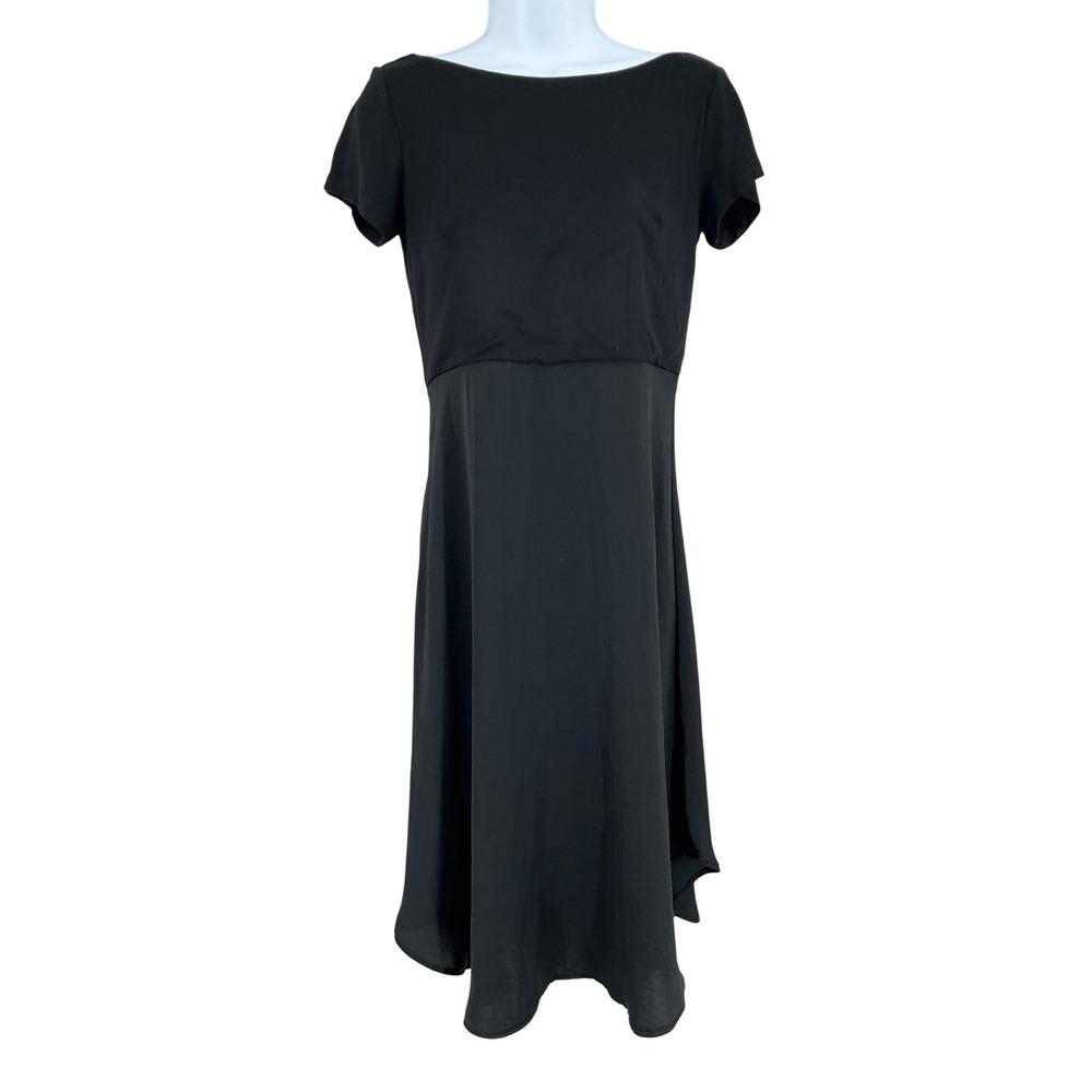 LOFT Midi Dress Womens 2 Black Minimalist Classic Scoop Back Timeless Minimalist
